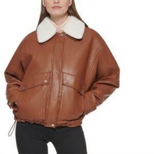 Kenneth Cole Batwing Faux Shearling Collared Jacket Women’s XL Tan Bomber